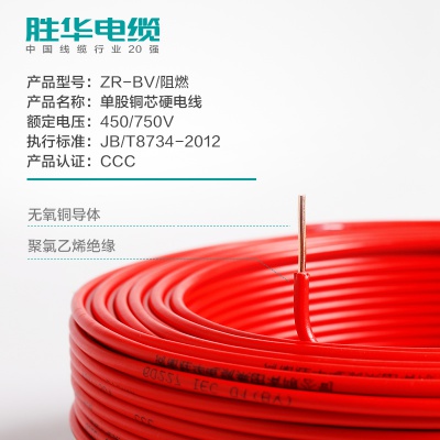 新宝gg阻燃电线ZR-BV-1.5/2.5/4/6平方国标单股铜芯电线